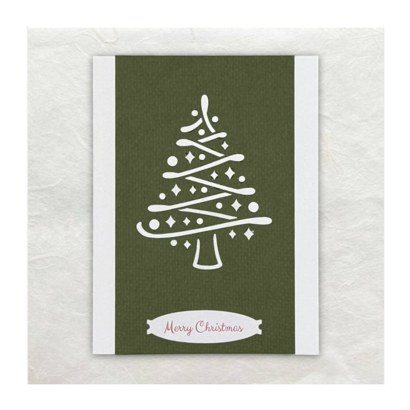 Een moderne kerstboom op een warme groene kleurige achtergrond.