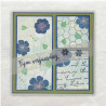 Designpapier gestempeld met bloemen en honingraat. De tekst op doorschijnend vellum maakt er een verjaardagskaart van.