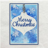 Met Pixie Powders de achtergrond van deze kaart geaquarelleerd waarna de Kerstbal prominent ervoor kwam te hangen.