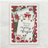 Merry And Bright op de Label van deze kerstkaart in de traditionele rood en groen tinten.