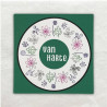 Op deze kaart is in het frame rond gestempeld afwisselend met bloemen, blaadjes en vlinders.