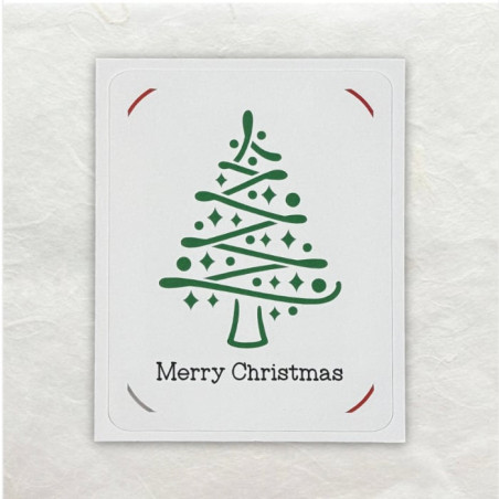 Deze kerstboom met versieringen is uitgesneden met de Cricut.  De tekst is eveneens door deze machine geschreven.