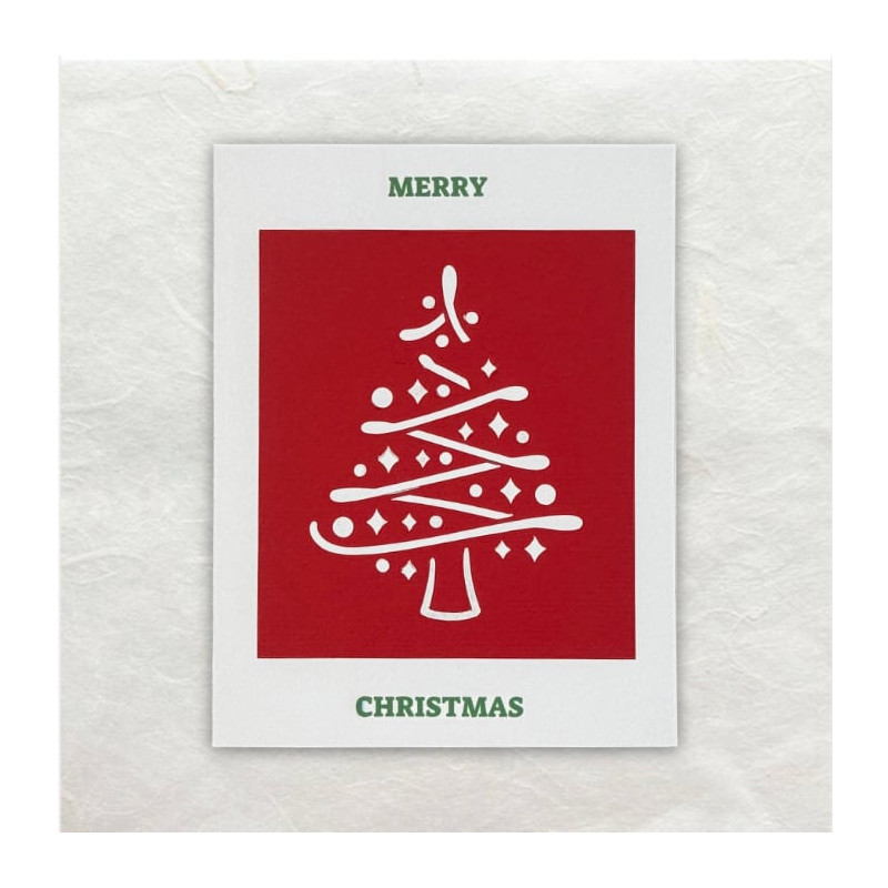 Een redelijk abstracte kerstboom. De kleur rood wit maakt er een moderne versie van.